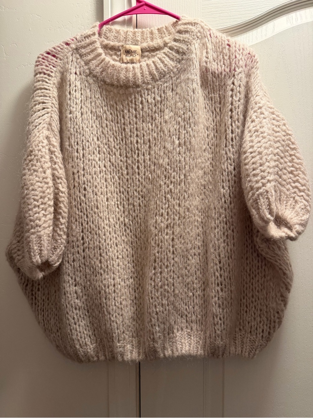 MÈME Road Chunky Knit Sweater Beige Oversized Balloon Sleeve Cozy Knit Pullover